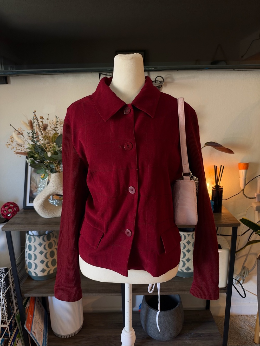 Vintage Norton McNaughton Red Knit Sweater Blazer Jacket